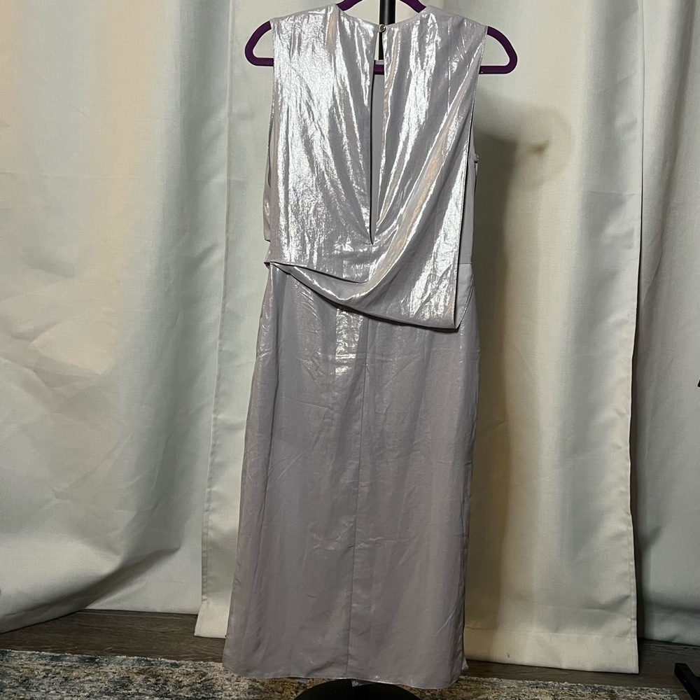 ASOS Metallic Silver Draped Midi Dress 4 - Picture 3 of 9